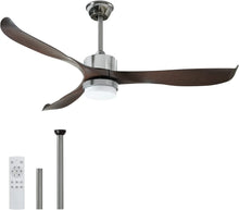 Load image into Gallery viewer, 56&quot; Modern Ceiling Fan with Lights and Remote, Brown Sliver Ceiling Fan, 3 Curved Blades, Noiseless Reversible Motor, Indoor LED Ceiling Fan for Kitchen Bedroom Living Room
