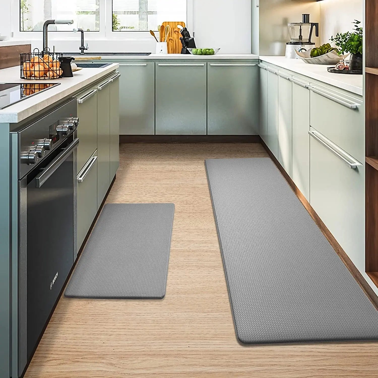 Kitchen Rugs and Mats, anti Fatigue Waterproof for Kitchen, Office & Garage，Non Skid Standing Kitchen Rug 2 Piece —（44X75Cm+44X150Cm）