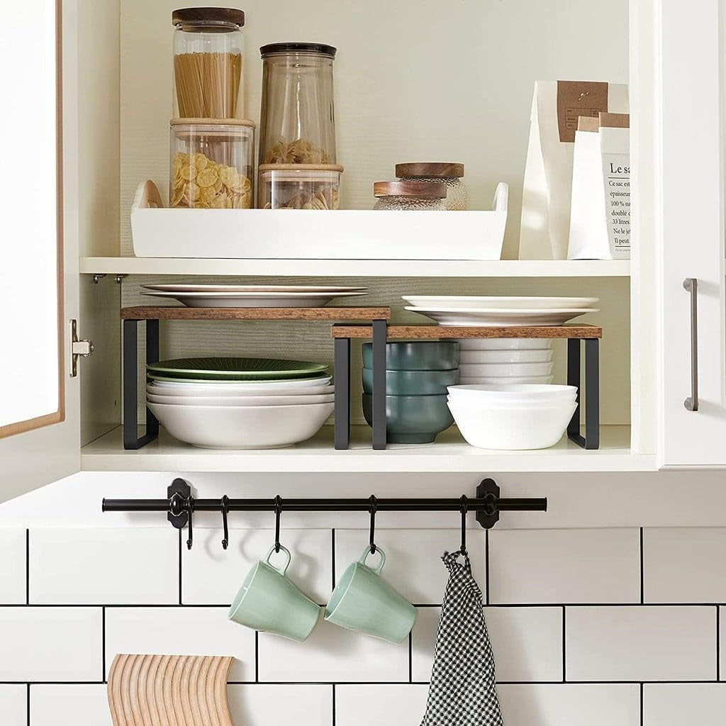 Metal Kitchen Counter Shelves 2-Pieces Set, Rustic Brown