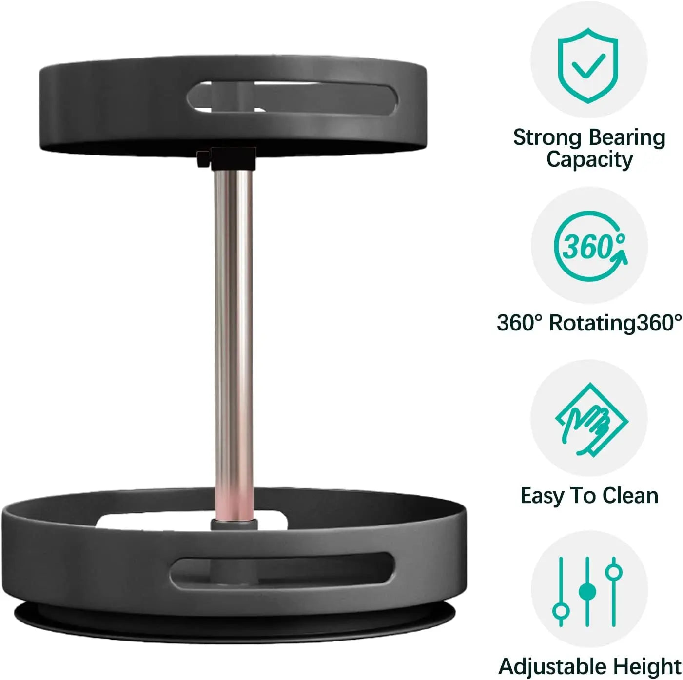 2 Tier Lazy Susan 360° Turntable Kitchen Spice Storage Organizer Rack, Height Adjustable Rotating Tray for Kitchen Cabinet Pantry Bathroom, Condiments Storage Rack