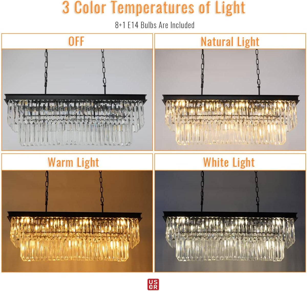 Modern Crystal Chandelier 8 Lights Black Ceiling Light L86Xw35Cm Luxury Crystal Pendant Lights Fixture 3 Colors Island Light Linear Chandeliers for Dining Room Living Room Kitchen Bulbs Included
