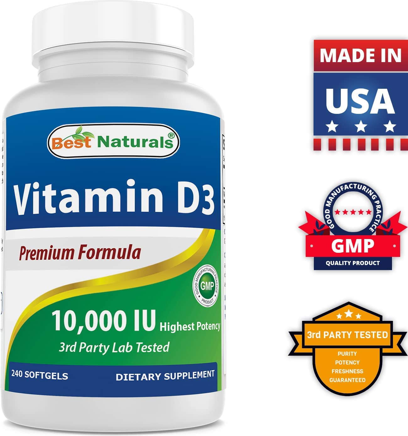 Vitamin D3 10000 IU for Stronger & Healthier Bones, 240 Count