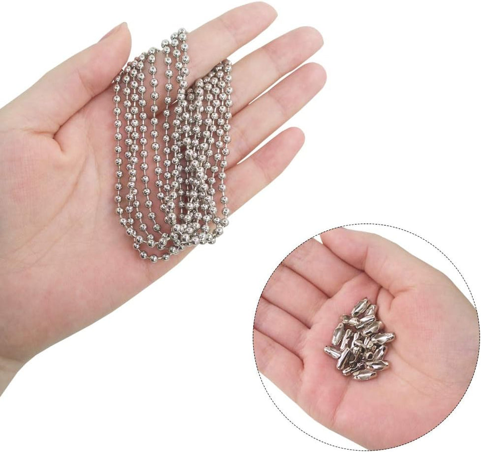 Beaded Pull Chain Extension with Connector, Stainless Steel 5 M Length Pull Chain with 40 Matching Connectors for Daily Life-Silver