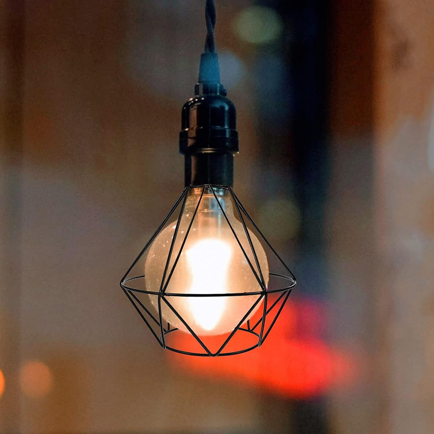 Metal Wire Cage Lamp Guard Ceiling Fan Light Covers Black Vintage Style Light Cage Iron Wire Diamonds Shape Industrial Ceiling Fixture Lamp Shade for Pendant Lights 20Cm