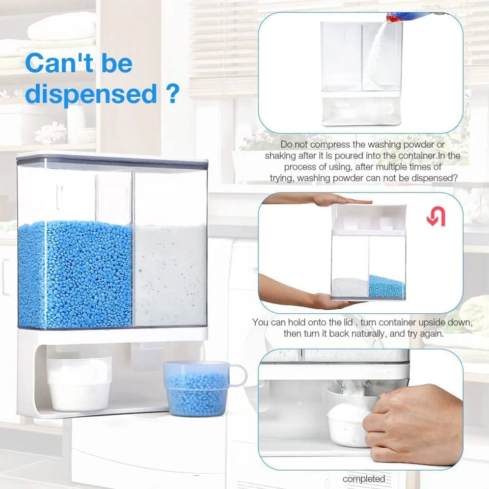 Rice Dispenser, Laundry Detergent Dispenser, Wall-Mounted Dry Food Storage Kitchen Organization, Rice Container with 1 Measuring Cups, Suitable for Rice, Beans, Laundry Scent Beads(1 Measuring Cups)