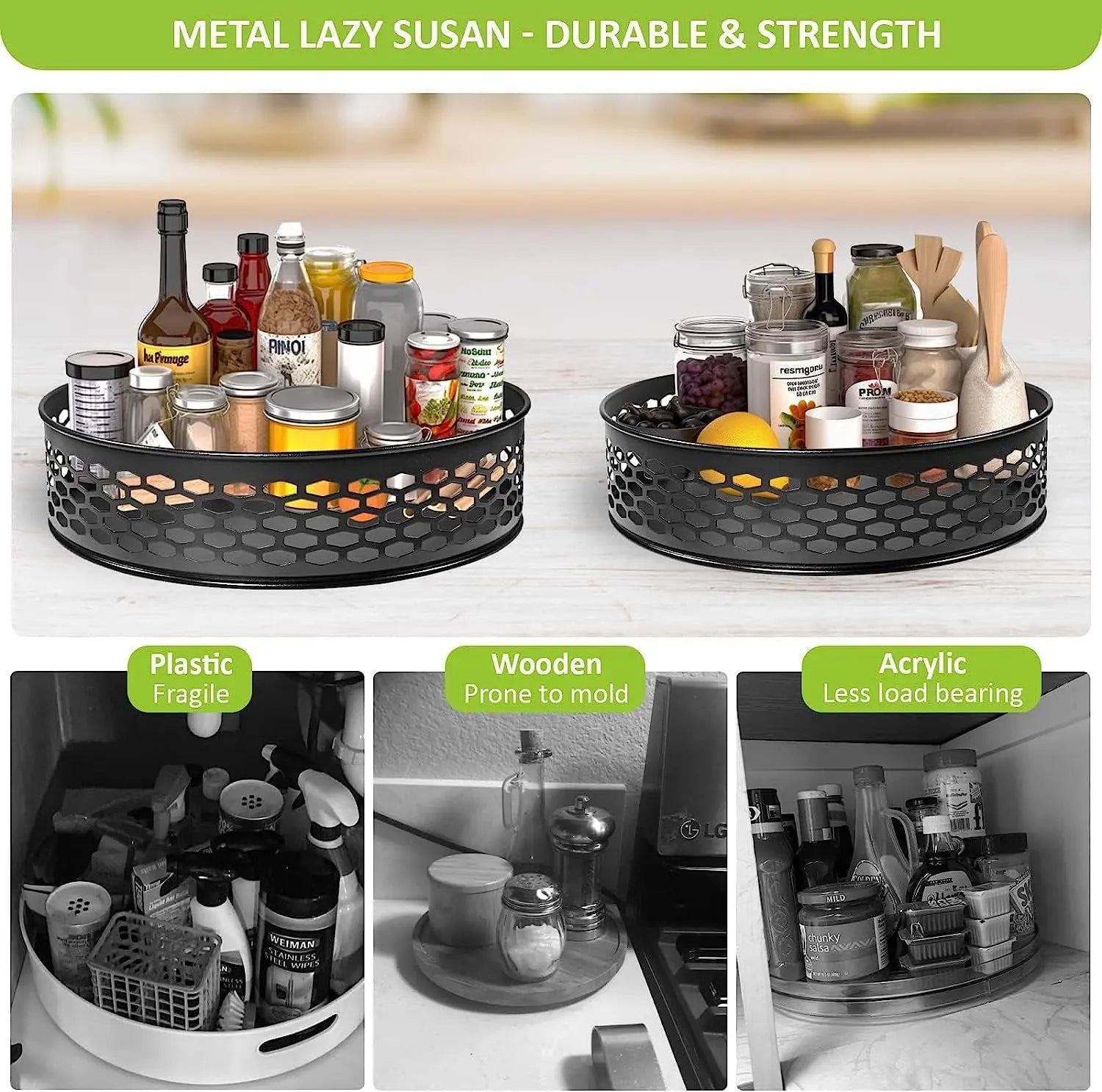 2 Pack Pantry Lazy Susan Turntable Organiser for Kitchen, Cabinet, Fridge, Vanity, Table, Spin Smoothly Metal Lazy Susan Organizer Storage Rack for Spices Vitamin Skin&Hair Care Products