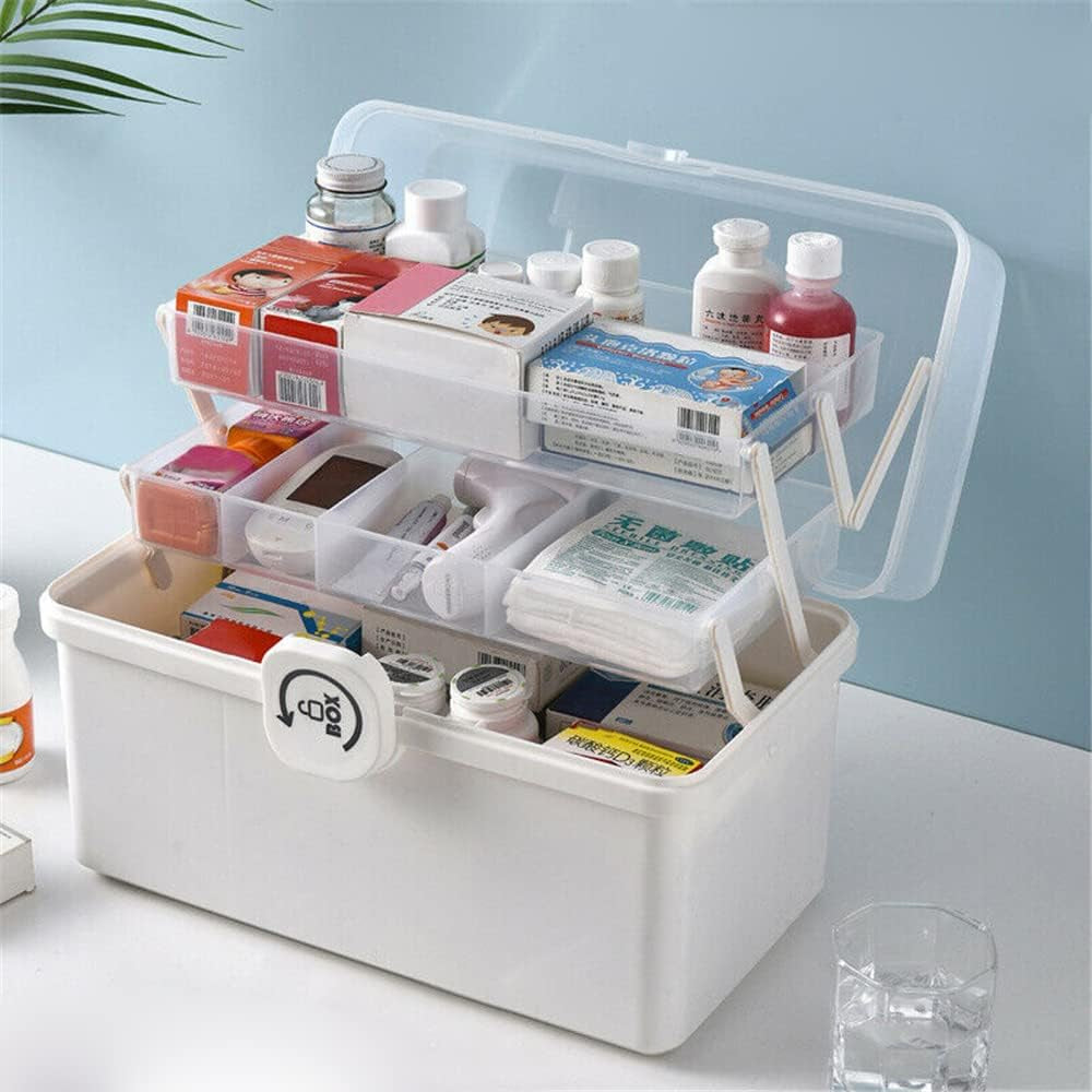 3 Layer Medicine Organizer Box First Aid Health Emergency Storage Box Large Capacity Medicine Storage Bins with Lid (White)