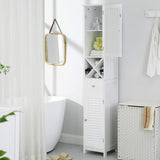 BBC69WT Bathroom Cabinet Tall Cabinet with 2 Slat Doors Storage Cabinet with Drawer Removable X-Shaped Shelf 32 X 30 X 170 Cm Scandinavian Style White