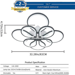Dimmable LED Ceiling Lights,104W Modern Two Layers LED Chandelier,Acrylic Ceiling Lamp Fixture with 8 Rings for Bedroom Dining Room Kitchen,3000-6500K/Black