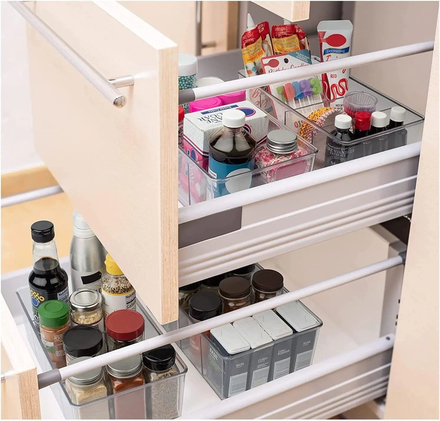 2 Pack Plastic Food Storage Containers Bins, Stackable Bathroom Kitchen Pantry Drawer Makeup Organisers Bins, Food Storage Bag Tea Box, Storage Baskets & Bins, Fridge Storage Organiser Containers (2)