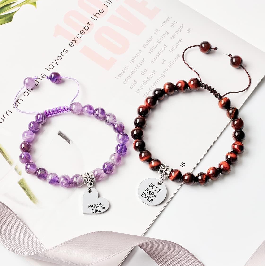 Papa Bear Daddy'S Girl Natural Stone Macrame Beads Bracelet Matching Set Bracelet for Father and Daughter