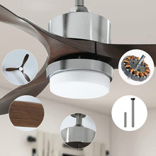 Load image into Gallery viewer, 56&quot; Modern Ceiling Fan with Lights and Remote, Brown Sliver Ceiling Fan, 3 Curved Blades, Noiseless Reversible Motor, Indoor LED Ceiling Fan for Kitchen Bedroom Living Room
