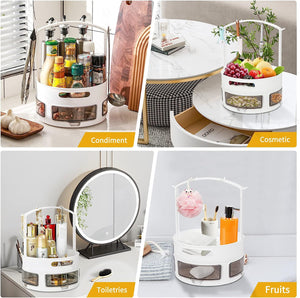 Lazy Susan Organizer, 9.4 Inch Turntable Cabinet Organizer Rotating Spice Rack Kitchen Storage Cosmetic Makeup Organizers for Cabinet Kitchen Pantry Refrigerator Countertop Organization-White
