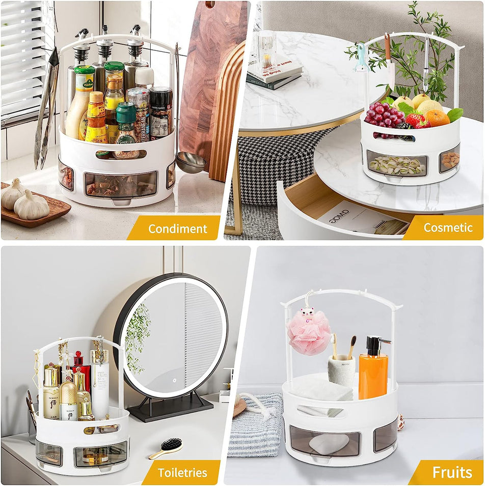 Lazy Susan Organizer, 9.4 Inch Turntable Cabinet Organizer Rotating Spice Rack Kitchen Storage Cosmetic Makeup Organizers for Cabinet Kitchen Pantry Refrigerator Countertop Organization-White