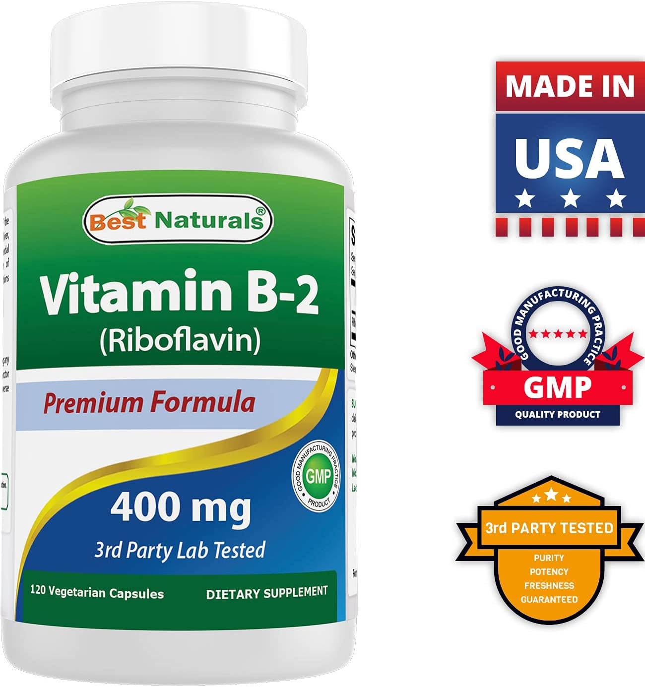 Vitamin B2 (Riboflavin) 400Mg - Migraine Relief - Veggie Capsules - Conezyme Precursor - 120 Count