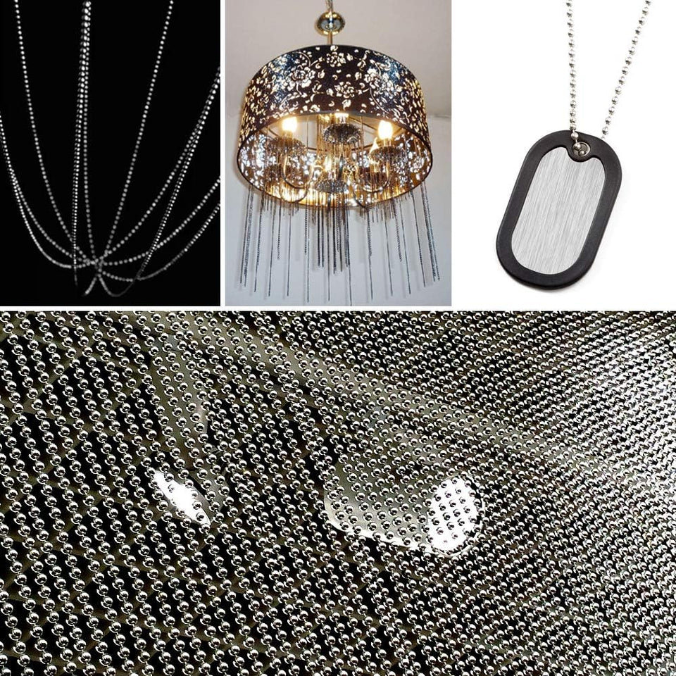 Beaded Pull Chain Extension with Connector, Stainless Steel 5 M Length Pull Chain with 40 Matching Connectors for Daily Life-Silver