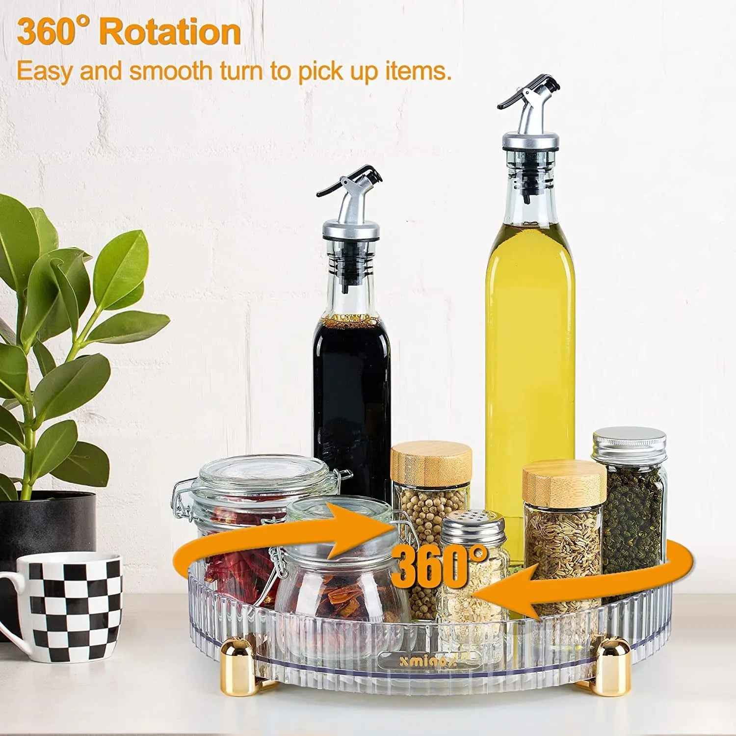 Lazy Susan Turnable Organiser, 11 Inches Plastic Rotating Spice Rack, Storage Turntable for Cabinet, Kitchen, Pantry, Bathroom, Cosmetics, Fruit, Vegetable, Clear