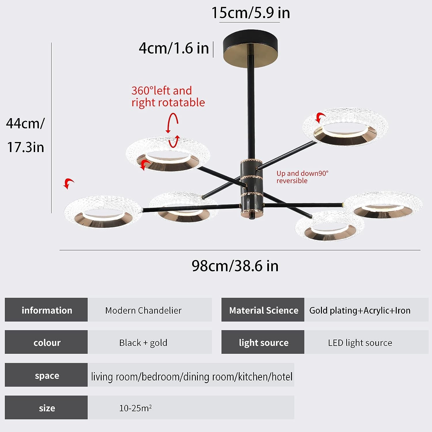 6 Lights Sputnik Chandelier Dimmable LED Chandeliers Modern Semi Flush Mount Ceiling Lights Fixture Adjustable Sputnik Pendant Light for Bedroom Living Room Kitchen Dining Room