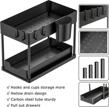 Load image into Gallery viewer, Under Sink Storage - 2 Pack under Sink Organizer - Sliding Drawer Shelf Pull Out with Hooks Cup for Kitchen Bathroom
