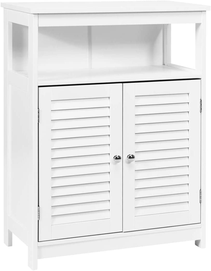 Bathroom Floor Cabinet, Wooden Storage Cabinet W/Double Shutter Door & Height Adjustable Shelf, Free Standing Kitchen Cupboard, Entryway Storage Cabinet, 60 X 30 X 80 Cm (White)