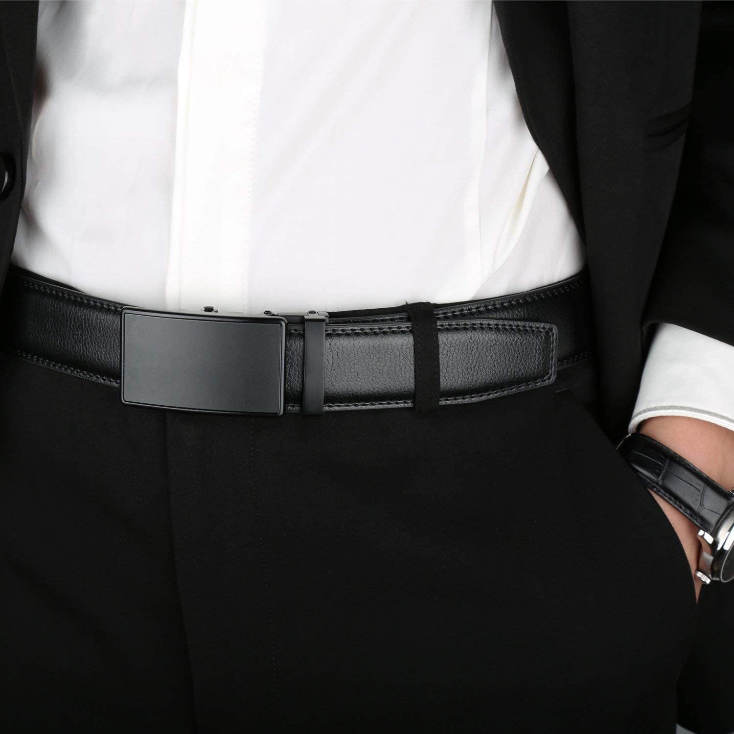 Adjustable Slide Belt for Men'S Dress Casual Pant 1 3/8",Size Adjustable, Trim to Fit