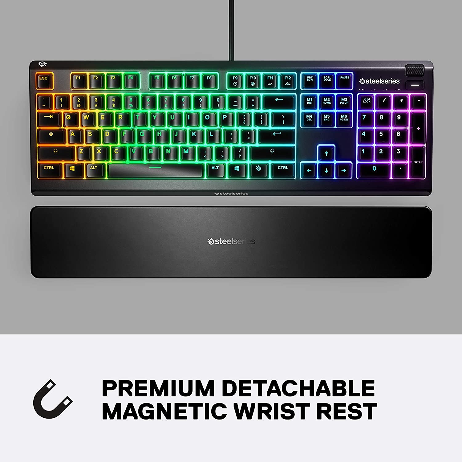 Apex 3 Whisper Quiet IP32 Water & Dust-Resistant Gaming Keyboard - Prism 10-Zone RGB Illumination - Premium Magnetic Wrist Rest