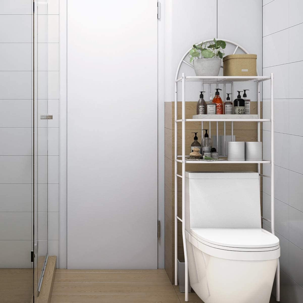 over the Toilet Storage Rack, Freestanding 3-Tier Bathroom Space Saver, Washing Machine Shelf, Bathroom Organizer with Metal Frame Shelf for Home Bathroom Laundry, 59Cm X 33Cmx173Cm (L X W X H), White