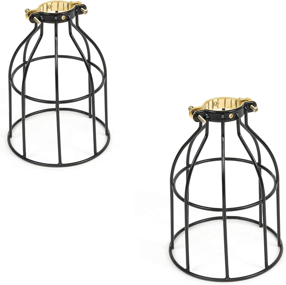 Cylinder Metal Wire Hanging Pendant Light Cage, Lamp Shade, Bulb Cover Guard, Ceiling Fan Globe Replacement, Lighting Fixture - Industrial Vintage DIY Project - Set of 2 - Black