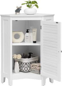 Corner Shutter Door Cabinet, Modern Bathroom Storage Oragnizer with Single Doors & 2 Shelves, Free-Standing Corner Storage Cabinet for Bathroom, Kitchen, Living Room, Bedroom, White