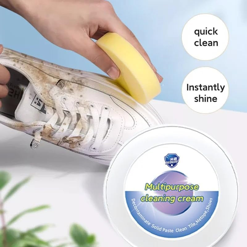 2023 New Multi-Functional Cleaning and Stain Removal Cream, Shoe Multifunctional Whitening & Stain Remover Cream with Sponge Eraser (1 Pcs)