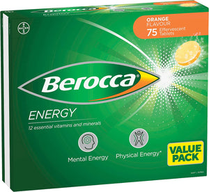 Energy Vitamin with 12 Essential Vitamins and Minerals to Help Support Physical Energy and Mental Sharpness, Orange Flavour, 75 Effervescent Tablets
