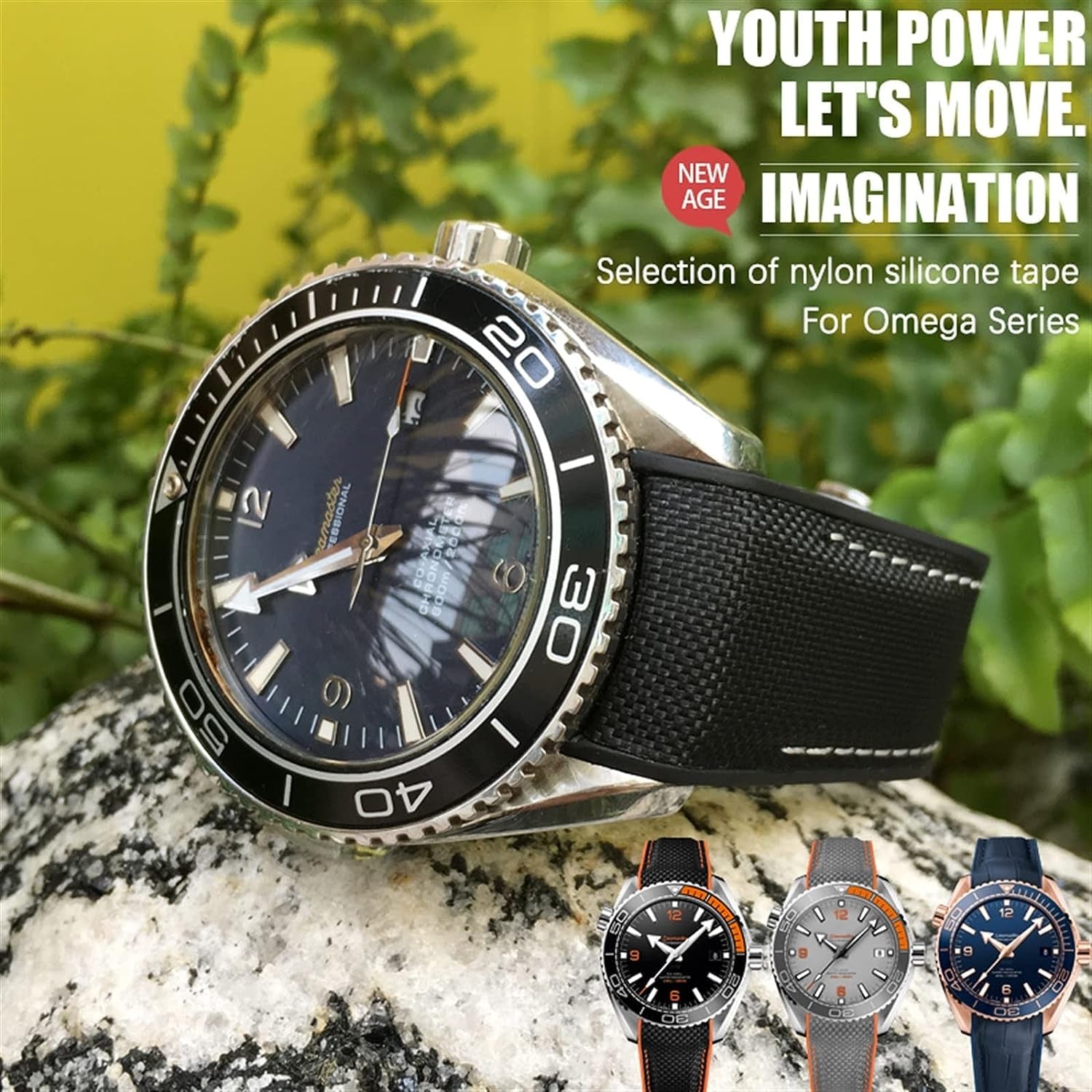 21Mm 22Mm Rubber Nylon Watch Band 19Mm 20Mm for Omega Strap Planet Ocean Seamaster 300 Rubber Bracelet (Color : Black Nylon Orange, Size : 20Mm)