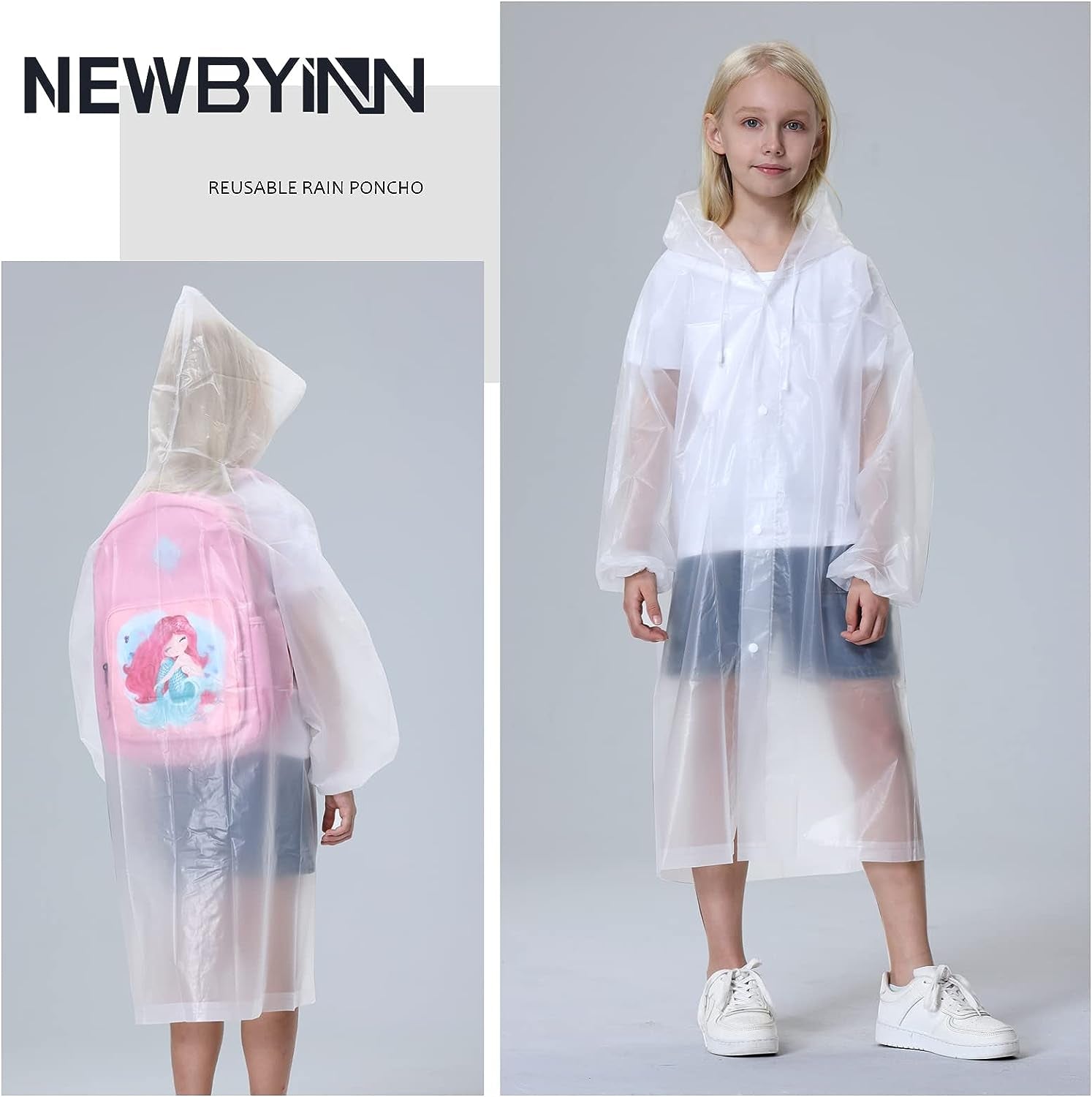 Reusable Raincoats 2 Pack EVA Rain Ponchos for Adults Kids, Rain Coats with Hood for Women Men Girl Boy