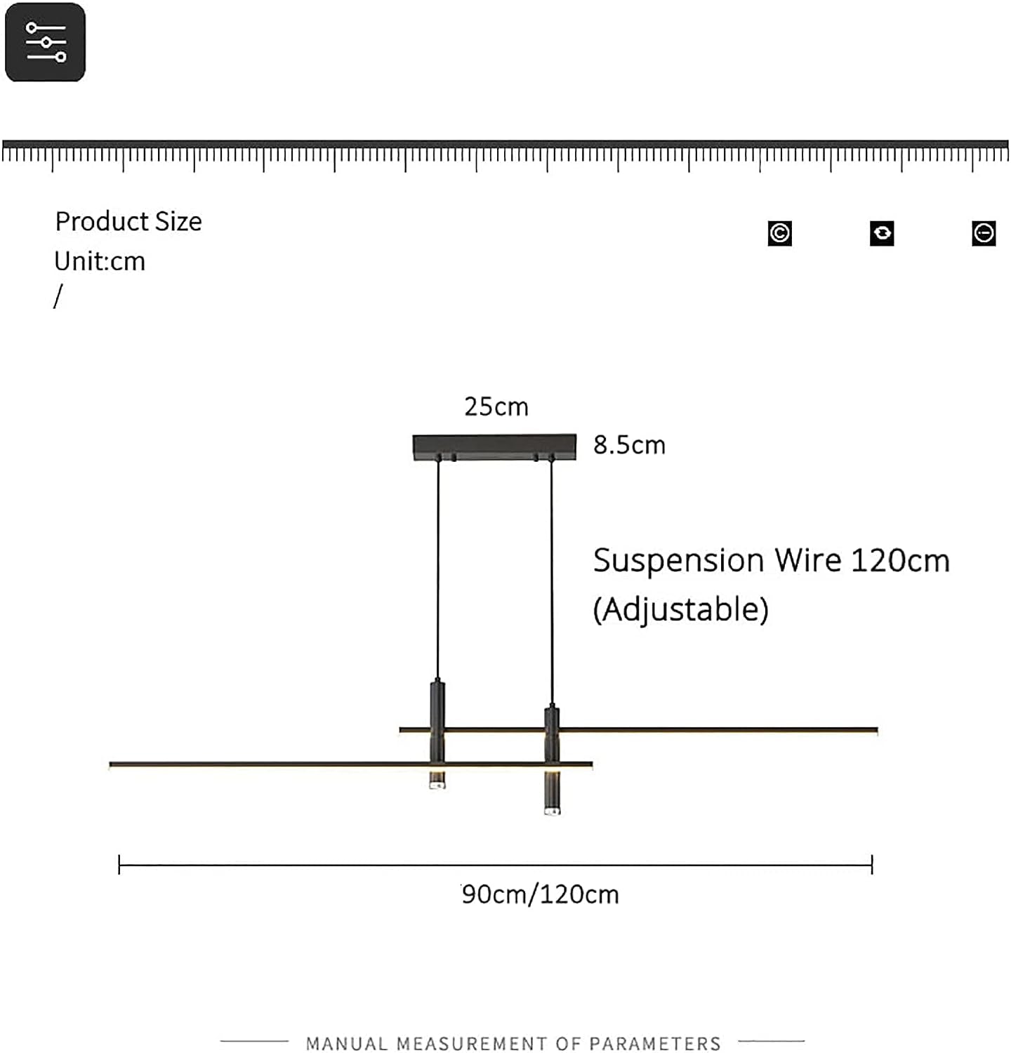 Modern Dimmable LED Pendant Lighting for Kitchen Island - Linear LED Chandelier with Spotlights, Adjustable Hanging Light for Dining Table, Black 120Cm/47Inch, Energy Class A, Iok34-003