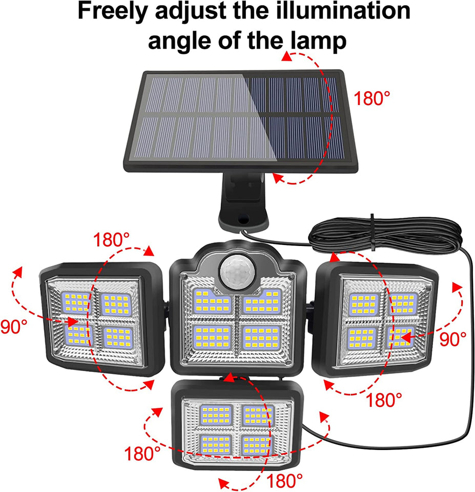 Solar Lights Outdoor, Motion Sensor Security Lights, Separate Solar Panel, 4 Adjustable Head, 198 LED 300° Wide Angle, Waterproof Wall Lights for Porch Yard Garage Pathway