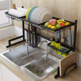 Dish Drying Rack over Sinks with Adjustable Length (85-105Cm) Stainless Steel over the Sink Shelf Dish Holder Storage Kitchen Sink Organiser with Max Load 15Kg, Black