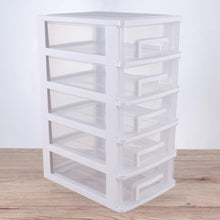 Load image into Gallery viewer, Multifunctional Five- Layer Storage Cabinet, 8.3X5.9X12.3Inch, 5 Drawer Storage Tower, Organizer Box, Storage Container Case with Clear Drawer, Organizer Sundries Holder| White
