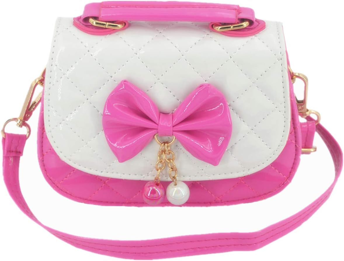 Little Girls Crossbody Purses for Kids - Toddler Mini Cute Princess Handbags Shoulder Bag (Bowknot Rose Pink&White)