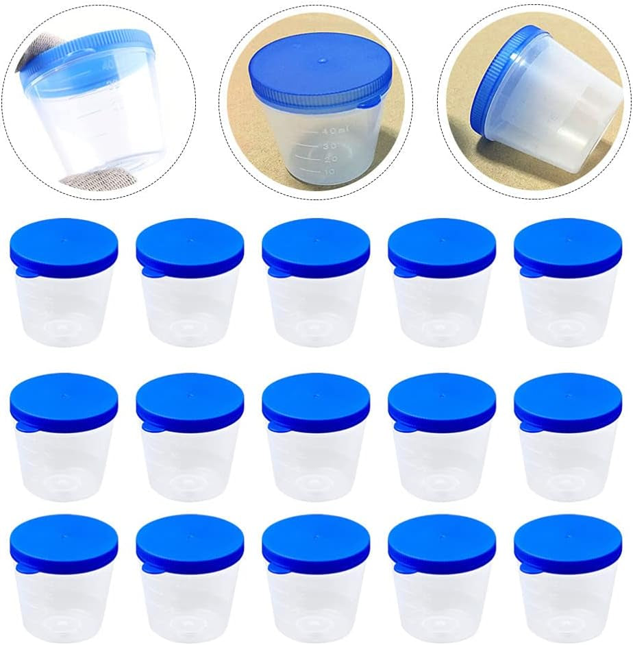 Plastic Specimen Cup Specimen Container Plastic Urine Cups with Lid Stool Specimen Container without Label for Laboratory Pregnancy Test 40ML 100Pcs