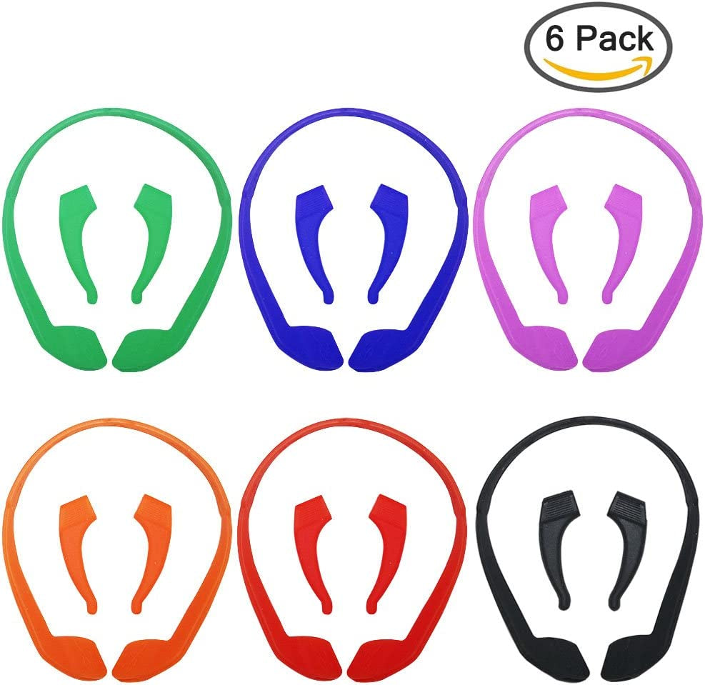 6 Pack Anti-Slip Silicone Glasses Straps with 6 Pairs Ear Grip Hooks, SENHA Soft Eyewear Retainer Eyeglasses Holder for Kids Adult Sports - Black, Red, Orange, Pink, Blue, Green