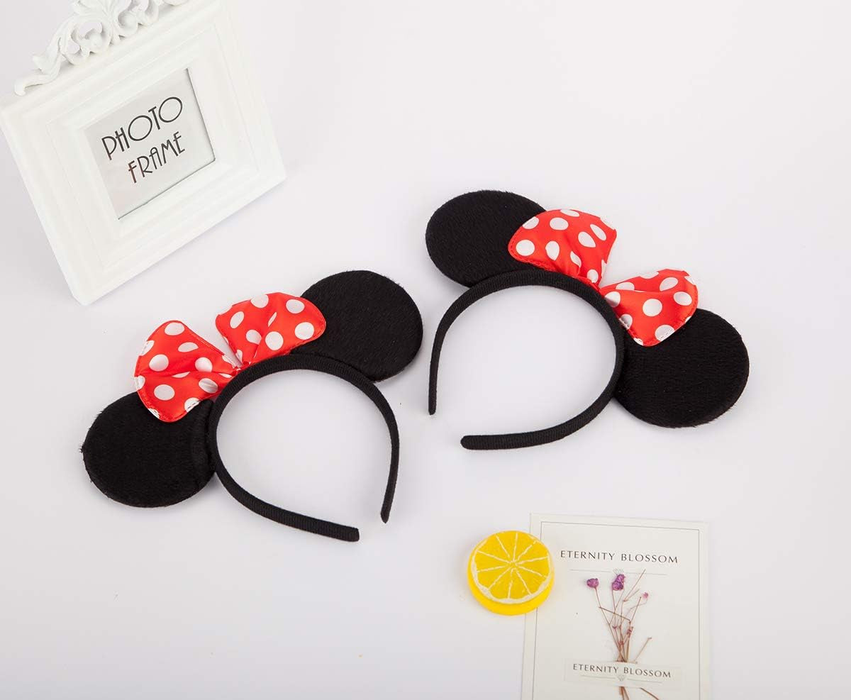 Mickey Minnie Mouse Ears, FANXIER Set of 2 Minnie Ears Headbands Sequin Hair Band for Girls Women Boys Party Mickey Minnie Mouse Ears Medium Black&Bow