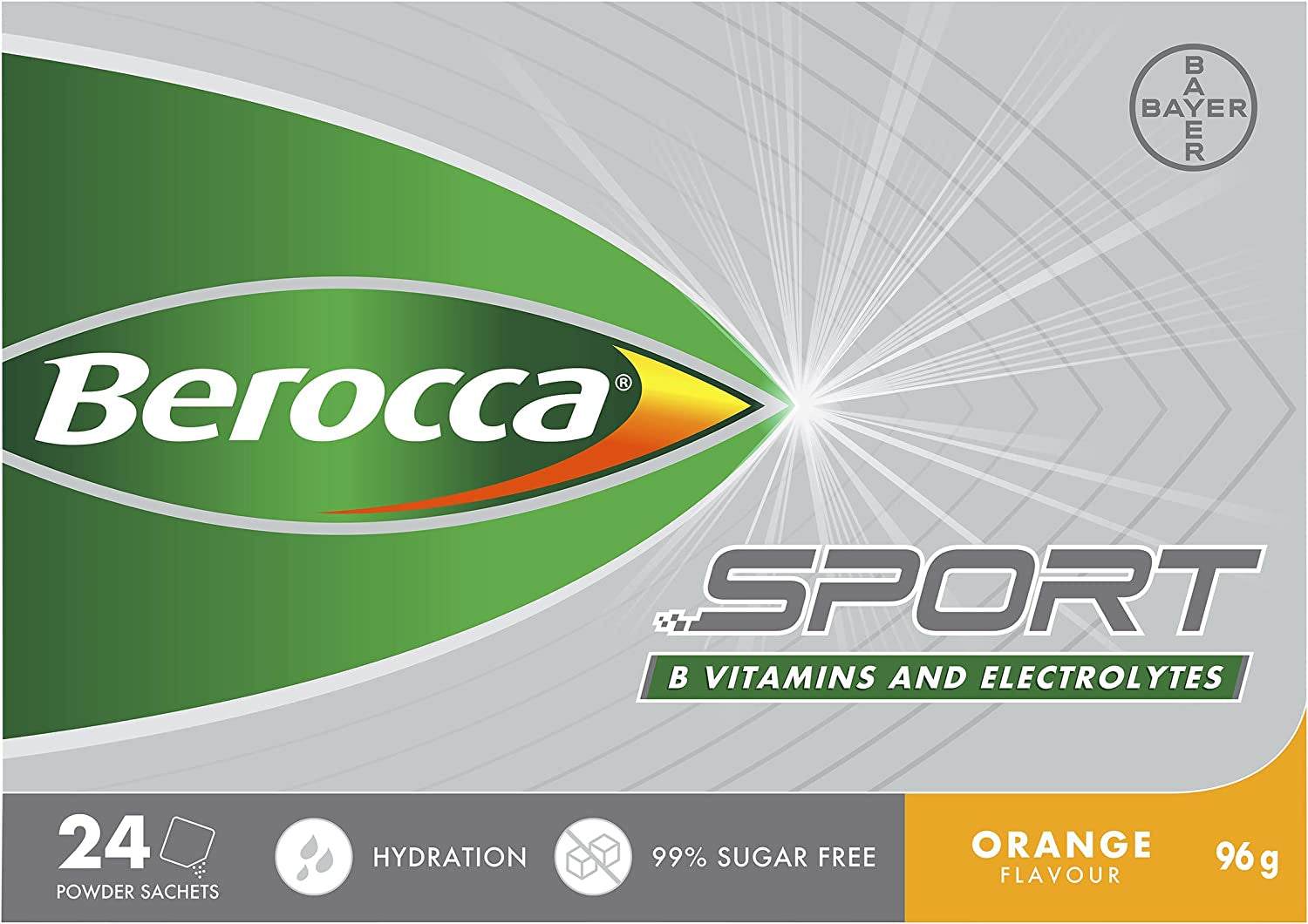 Sport Electrolyte Drink with B Vitamins & Minerals for Hydration & Nutritional Support during Exercise, Orange Flavour, 24 Pack Sachets