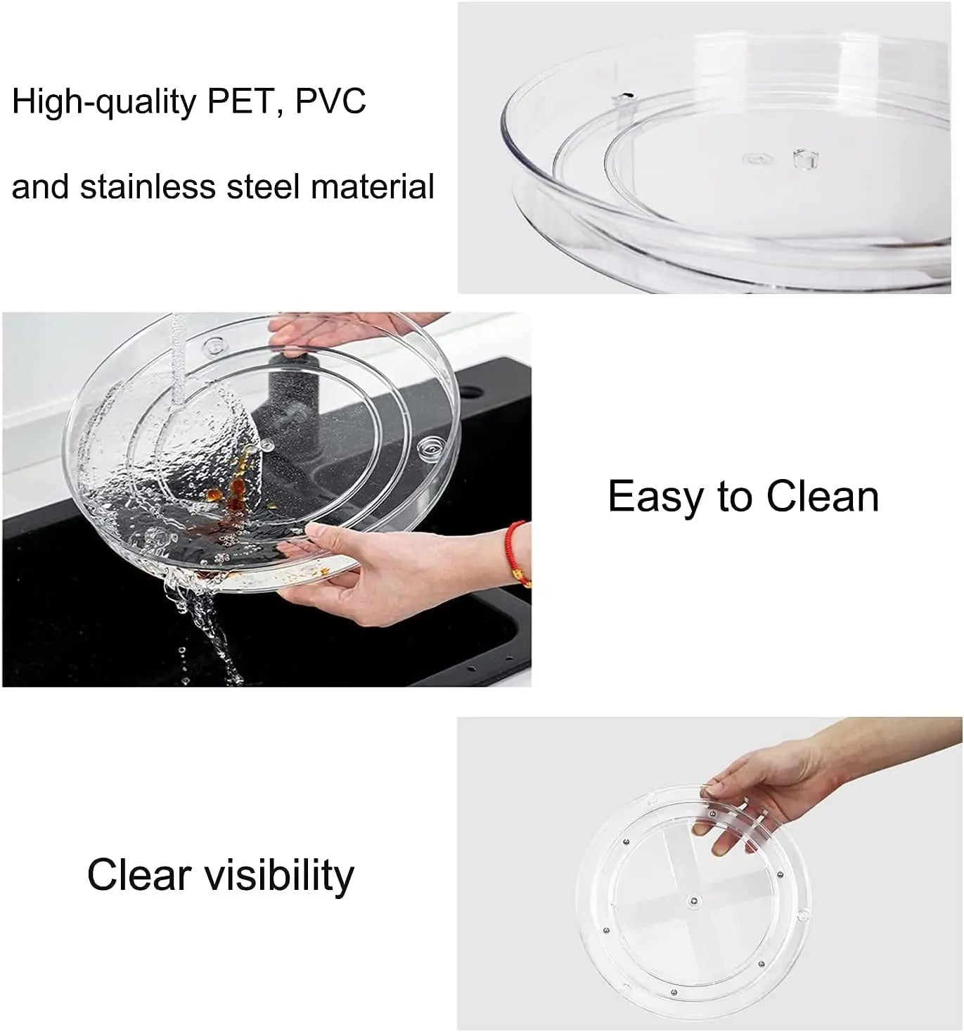 2 Tier Lazy Susan Turntable Cabinet Organizer Spice Storage Rack, Rotating Kitchen Cupboard Organiser, Storage Rack for Kitchen, Fridge and Bathroom, Makeup Holder Cosmetic Storage Rack Clear