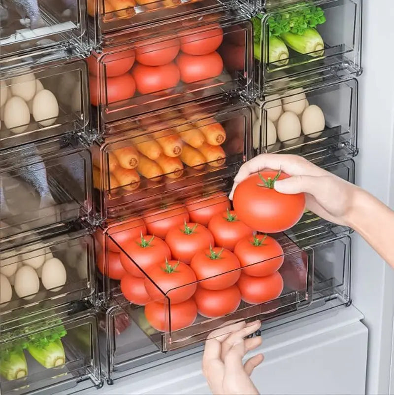Fridge Containers Food Storage Drawer Organiser Stackable Kitchen Pantry Cabinet (M)