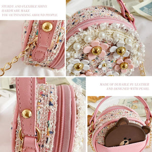Forwe Little Girls Toddler Crossbody Purse with Pearl Flowers Mini Cute Princess Handbags Shoulder Chain Bag