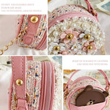 Forwe Little Girls Toddler Crossbody Purse with Pearl Flowers Mini Cute Princess Handbags Shoulder Chain Bag