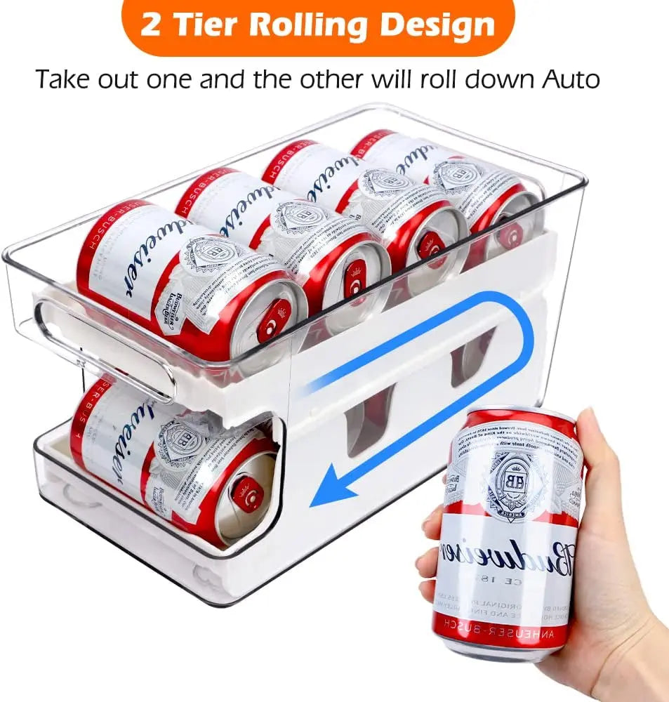 Soda Can Organizer Dispenser for Refrigerator, Clear Plastic Canned Food Pop Beverage Container Holder Storage Bin with Lid for Freezer Rack Pantry Cabinet Cupboard Kitchen-Standard