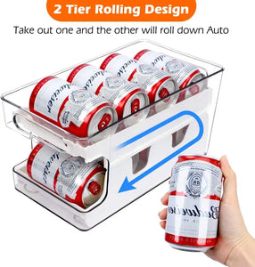 Soda Can Organizer Dispenser for Refrigerator, Clear Plastic Canned Food Pop Beverage Container Holder Storage Bin with Lid for Freezer Rack Pantry Cabinet Cupboard Kitchen-Standard