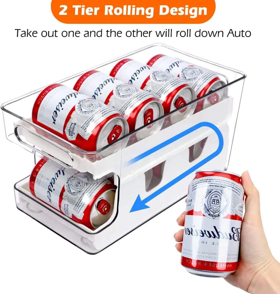Soda Can Organizer Dispenser for Refrigerator, Clear Plastic Canned Food Pop Beverage Container Holder Storage Bin with Lid for Freezer Rack Pantry Cabinet Cupboard Kitchen-Standard
