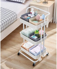 Load image into Gallery viewer, 4 Tier Organizer Kitchen Moving Island with Wheels,Spice Rack Organizer with Handle Trolley,Pantry Organizer Shelf Storage Rack,Bathroom Laundry Trolley - White
